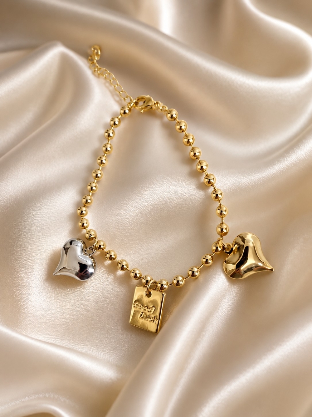 Gold Heart Charm Bracelet with Silver Accent